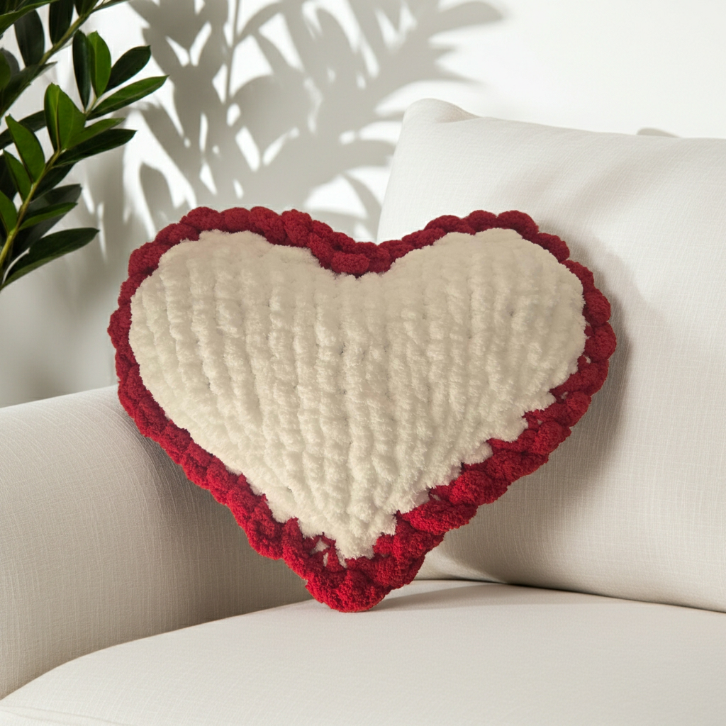 Plush Pulse Heart Hand-Knit Pillow | Accent Pillow Home Decor