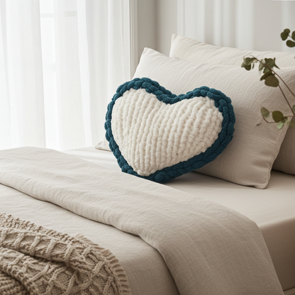Plush Pulse Heart Hand-Knit Pillow | Accent Pillow Home Decor