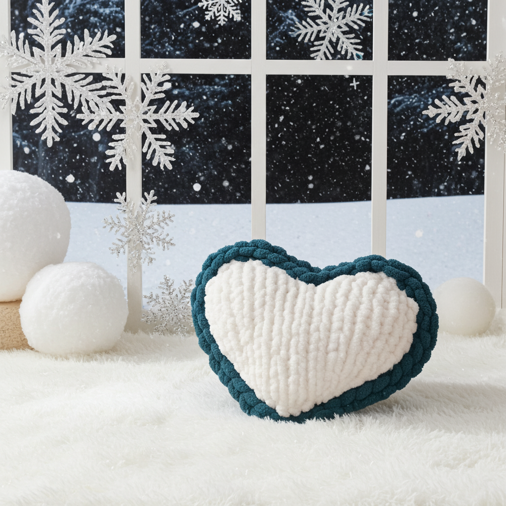 Plush Pulse Heart Hand-Knit Pillow | Accent Pillow Home Decor