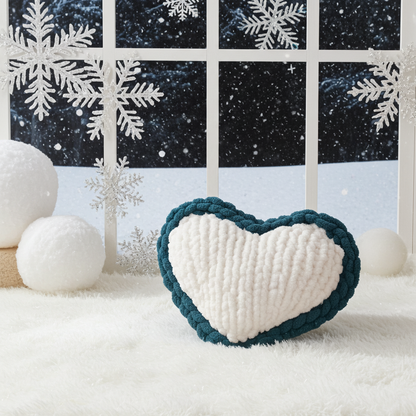 Plush Pulse Heart Hand-Knit Pillow | Accent Pillow Home Decor