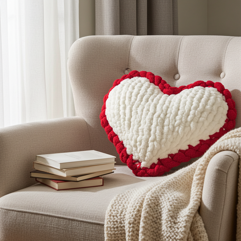 Plush Pulse Heart Hand-Knit Pillow | Accent Pillow Home Decor