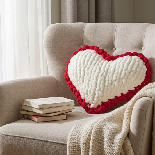 Plush Pulse Heart Hand-Knit Pillow | Accent Pillow Home Decor