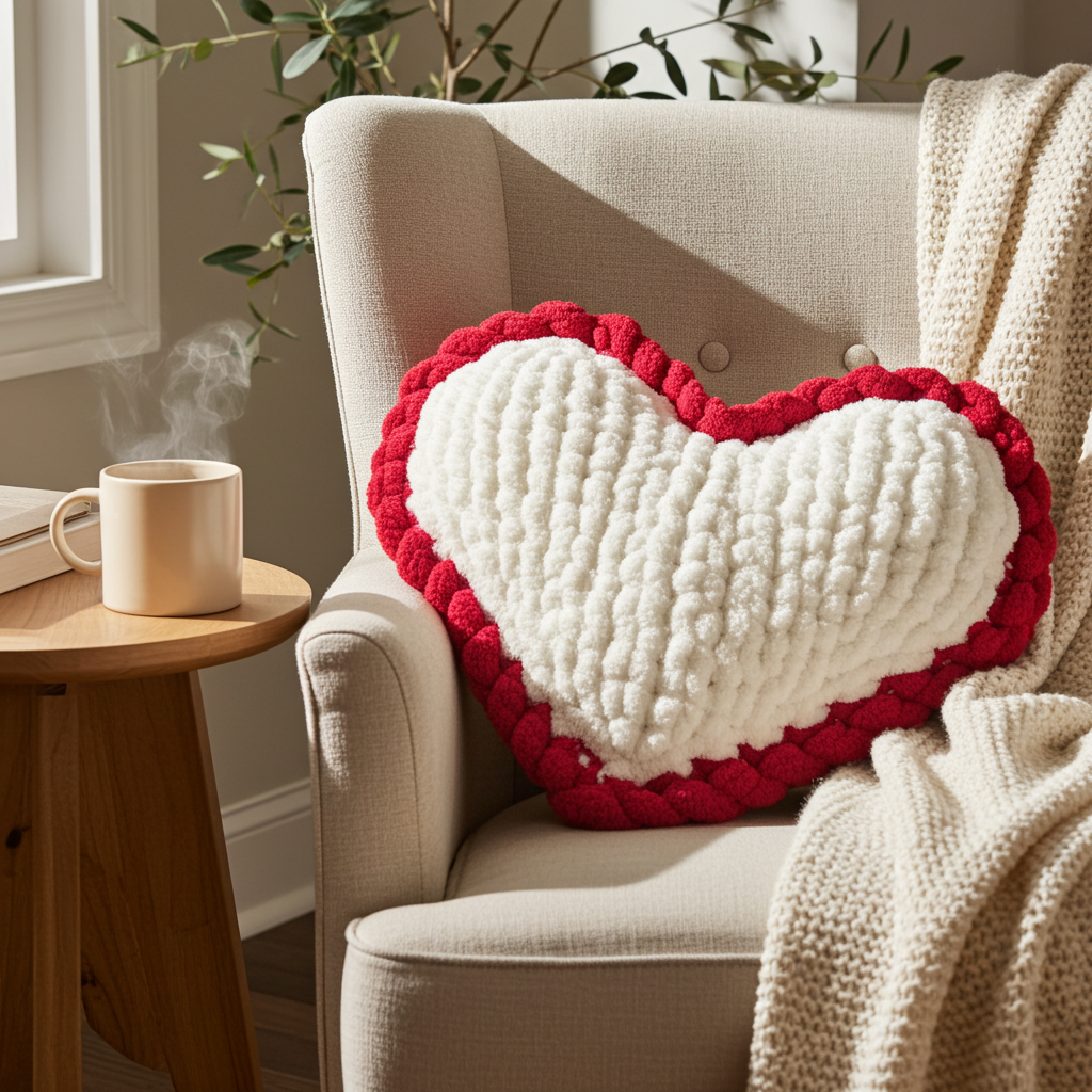 Plush Pulse Heart Hand-Knit Pillow | Accent Pillow Home Decor